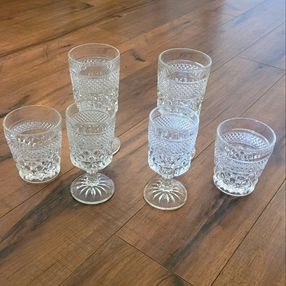 80's Anchor Hocking Westlox Diamond‎ Cut Drinkware Set of 6